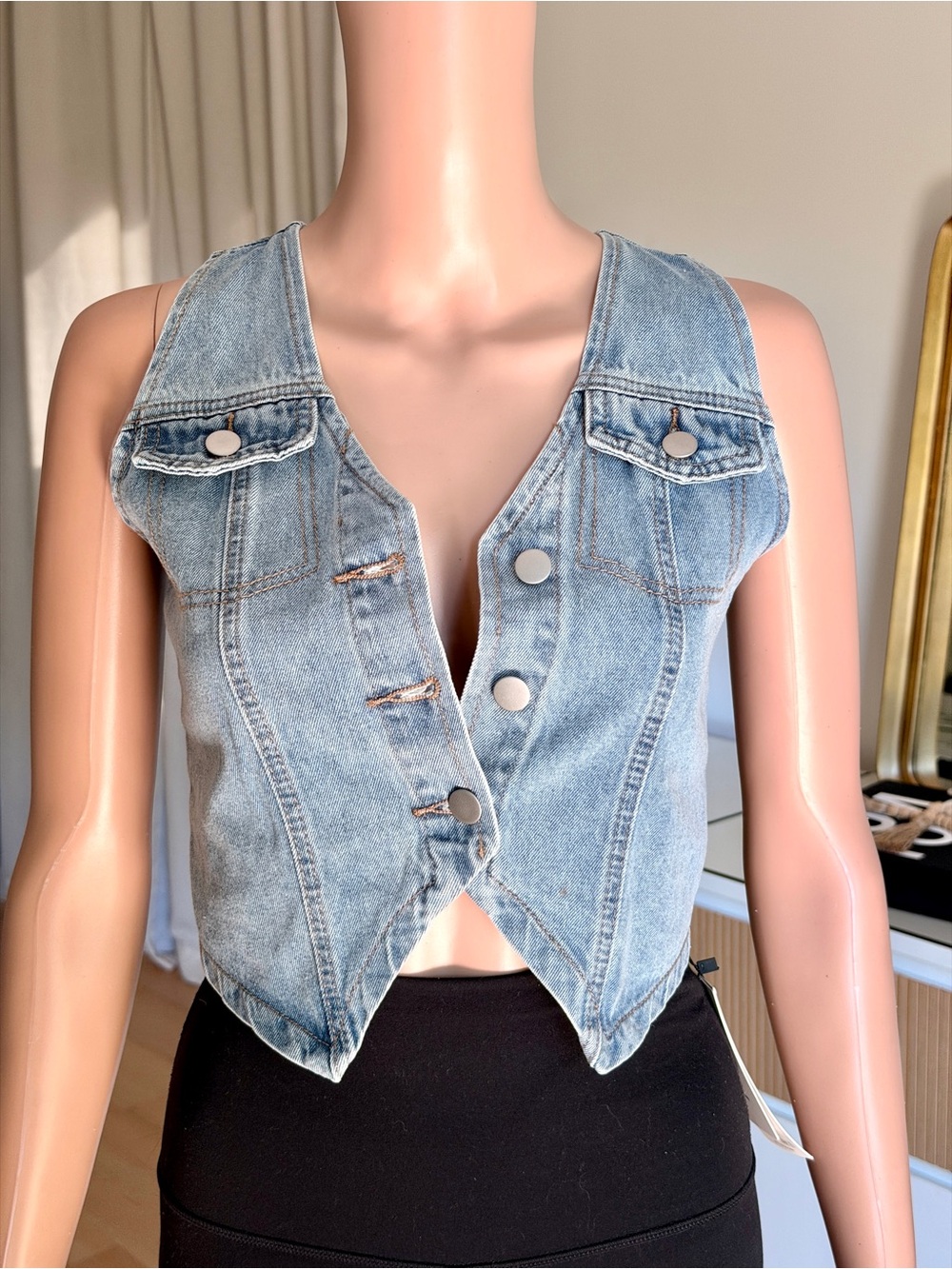 Light Wash Denim Crop Vest - Women